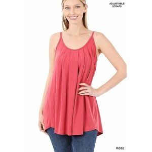 Women's Sleeveless Tank Top Pleated Flowy Tunic Cami Top Rose Size‎ Medium